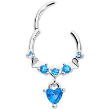 将图片加载到图库查看器，16G 3/8 Aqua CZ Gem Love Heart Dangle Hinged Segment Ring
