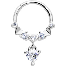 将图片加载到图库查看器，16G 3/8 Clear CZ Gem Love Heart Dangle Hinged Segment Ring
