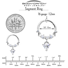 将图片加载到图库查看器，16G 3/8 Clear CZ Gem Love Heart Dangle Hinged Segment Ring
