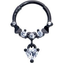 Load image into Gallery viewer, 16G 3/8 Clear CZ Gem Black Love Heart Dangle Hinged Segment Ring
