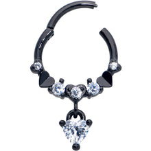 Load image into Gallery viewer, 16G 3/8 Clear CZ Gem Black Love Heart Dangle Hinged Segment Ring
