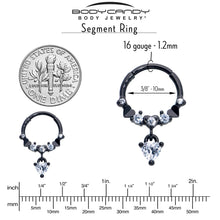 Load image into Gallery viewer, 16G 3/8 Clear CZ Gem Black Love Heart Dangle Hinged Segment Ring
