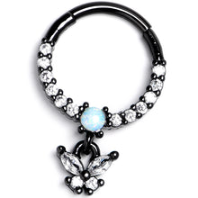 Load image into Gallery viewer, 16G 3/8 Blue Synthetic Opal Black Butterfly Hinged Segment Ring
