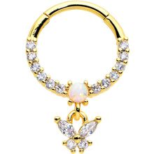 Load image into Gallery viewer, 16G 3/8 White Synthetic Opal Gold Tone Butterfly Hinged Segment Ring
