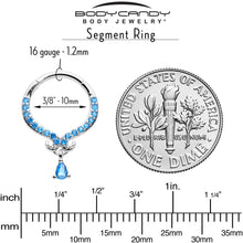 Load image into Gallery viewer, 16G 3/8 Blue CZ Gem Elegant Curves Dangle Hinged Segment Ring
