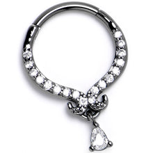 Load image into Gallery viewer, 16G 3/8 Clear CZ Gem Black Elegant Curves Hinged Segment Ring
