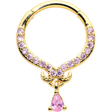 Load image into Gallery viewer, 16G 3/8 Pink CZ Gem Gold Tone Elegant Curves Hinged Segment Ring
