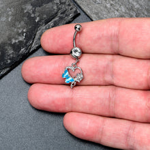 Load image into Gallery viewer, Clear Gem Butterfly Rose Flower Blue Dangle Belly Ring
