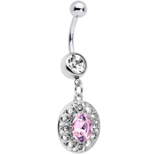 将图片加载到图库查看器，Pink Clear Gem Flower Oval Elegance Dangle Belly Ring

