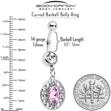 将图片加载到图库查看器，Pink Clear Gem Flower Oval Elegance Dangle Belly Ring

