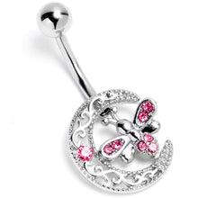将图片加载到图库查看器，Pink Gem Lunar Dragonfly Belly Ring
