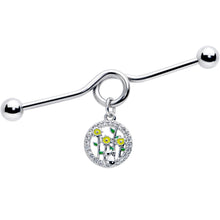 Load image into Gallery viewer, 14G Clear Gem Cat Yellow Flowers Dangle Project Bar 38mm
