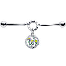 Load image into Gallery viewer, 14G Clear Gem Cat Yellow Flowers Dangle Project Bar 38mm
