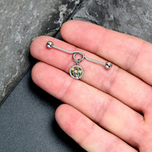Load image into Gallery viewer, 14G Clear Gem Cat Yellow Flowers Dangle Project Bar 38mm
