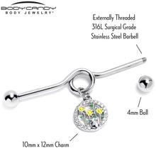 Load image into Gallery viewer, 14G Clear Gem Cat Yellow Flowers Dangle Project Bar 38mm
