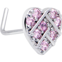 Load image into Gallery viewer, 20G 7mm Pink CZ Gem Lattice Heart L Shape Nose Ring
