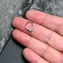 将图片加载到图库查看器，16G 3/8 Pink CZ Gem Elegant Curves Dangle Hinged Segment Ring
