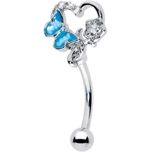 Load image into Gallery viewer, 16G 5/16 Clear Gem Butterfly Rose Flower Blue Curved Eyebrow Ring
