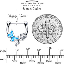 Load image into Gallery viewer, 16G 5/6 Clear Gem Butterfly Rose Flower Blue Cartilage Clicker
