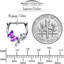 Load image into Gallery viewer, 16G 5/6 Clear Gem Butterfly Rose Flower Purple Cartilage Clicker
