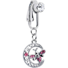 Load image into Gallery viewer, Pink Gem Lunar Dragonfly Fake Clip On Belly Ring
