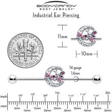 Load image into Gallery viewer, 14G Pink Gem Lunar Dragonfly Industrial Barbell 38mm
