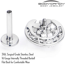 Load image into Gallery viewer, 16G 5/16 Clear Gem Lunar Dragonfly Internally Threaded Labret Tragus
