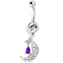 Load image into Gallery viewer, Purple Clear Gem Constellation Moon Dangle Belly Ring
