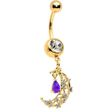 将图片加载到图库查看器，Purple Gem Gold Tone Constellation Moon Dangle Belly Ring

