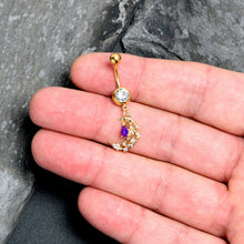 将图片加载到图库查看器，Purple Gem Gold Tone Constellation Moon Dangle Belly Ring
