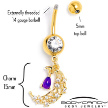 将图片加载到图库查看器，Purple Gem Gold Tone Constellation Moon Dangle Belly Ring
