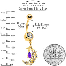 将图片加载到图库查看器，Purple Gem Gold Tone Constellation Moon Dangle Belly Ring
