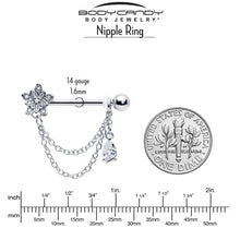 将图片加载到图库查看器，14G 9/16 Clear CZ Gem Snowflake Flower Chain Dangle Nipple Ring Set
