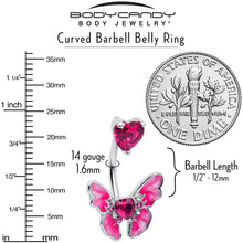 Load image into Gallery viewer, Pink CZ Gem Butterfly Love Heart Double Mount Belly Ring
