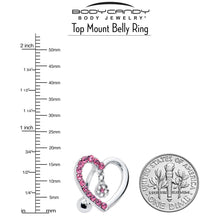 Load image into Gallery viewer, Pink CZ Gem Asymmetrical Heart Flower Dangle Top Mount Belly Ring
