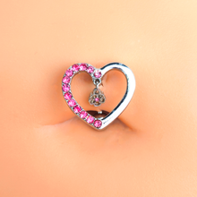 Load image into Gallery viewer, Pink CZ Gem Asymmetrical Heart Flower Dangle Top Mount Belly Ring

