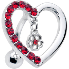 Load image into Gallery viewer, Red CZ Gem Asymmetrical Heart Flower Dangle Top Mount Belly Ring
