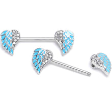 将图片加载到图库查看器，14G 9/16 Blue Heavenly Heart Angel Wings Barbell Nipple Ring Set
