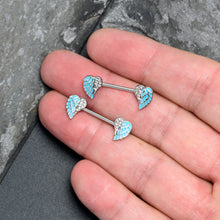 将图片加载到图库查看器，14G 9/16 Blue Heavenly Heart Angel Wings Barbell Nipple Ring Set
