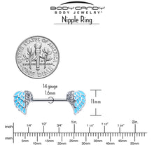 将图片加载到图库查看器，14G 9/16 Blue Heavenly Heart Angel Wings Barbell Nipple Ring Set
