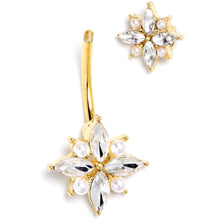 将图片加载到图库查看器，Clear Gem Gold Tone Star Power Double Mount Belly Ring
