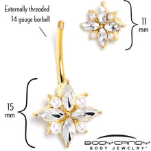 将图片加载到图库查看器，Clear Gem Gold Tone Star Power Double Mount Belly Ring

