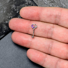 Load image into Gallery viewer, 16G 5/16 Clear CZ Gem Butterfly Rose Purple Curved Eyebrow Ring
