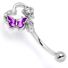 Load image into Gallery viewer, 16G 5/16 Clear CZ Gem Butterfly Rose Purple Curved Eyebrow Ring
