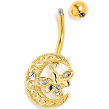 将图片加载到图库查看器，Clear Gem Gold Tone Lunar Dragonfly Belly Ring
