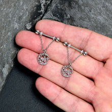 Load image into Gallery viewer, 14G 9/16 Pink Gem Lunar Dragonfly Chain Dangle Nipple Ring Set

