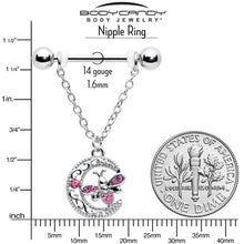 Load image into Gallery viewer, 14G 9/16 Pink Gem Lunar Dragonfly Chain Dangle Nipple Ring Set
