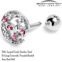 Load image into Gallery viewer, 16G 1/4 Pink Gem Lunar Dragonfly Cartilage Tragus Earring
