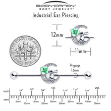 Load image into Gallery viewer, 14G Clear Gem Rabbit On Moon Flower Industrial Barbell 38mm
