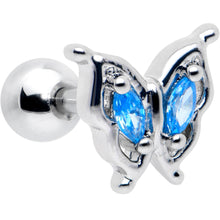 将图片加载到图库查看器，16G 1/4 Blue Gem Fancy Fab Butterfly Cartilage Tragus Earring
